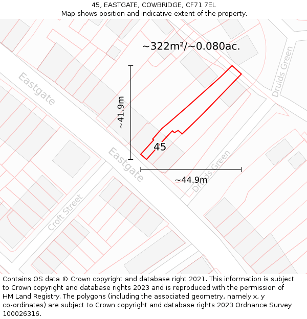 45, EASTGATE, COWBRIDGE, CF71 7EL: Plot and title map