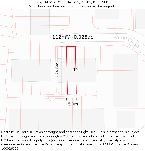 45, EATON CLOSE, HATTON, DERBY, DE65 5ED: Plot and title map