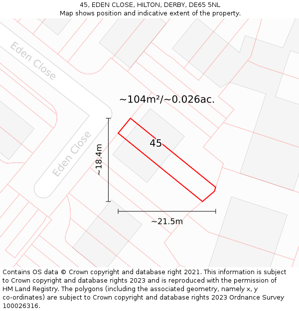 45, EDEN CLOSE, HILTON, DERBY, DE65 5NL: Plot and title map