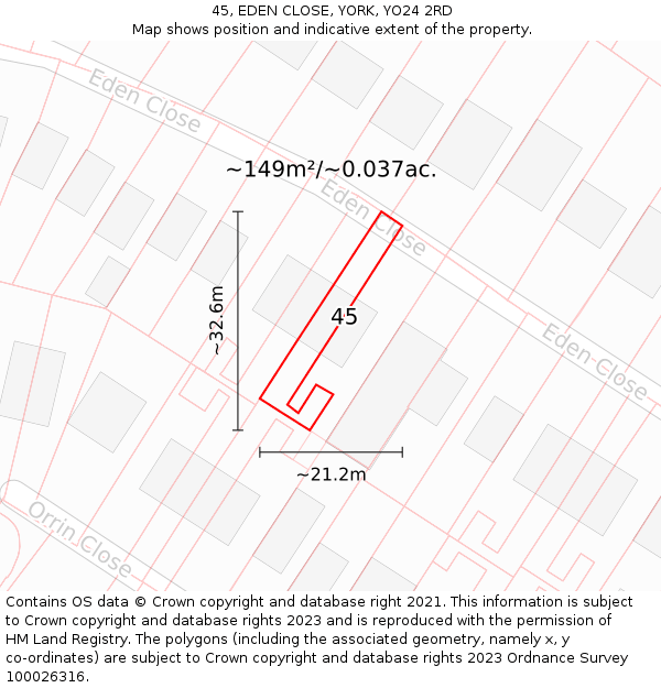 45, EDEN CLOSE, YORK, YO24 2RD: Plot and title map