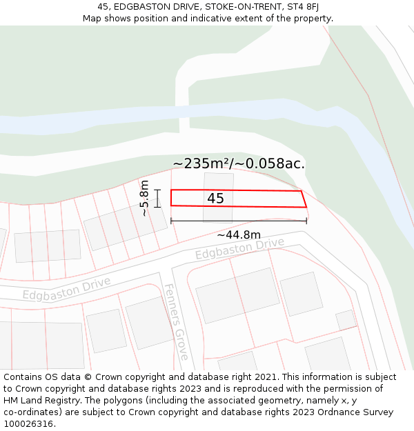 45, EDGBASTON DRIVE, STOKE-ON-TRENT, ST4 8FJ: Plot and title map
