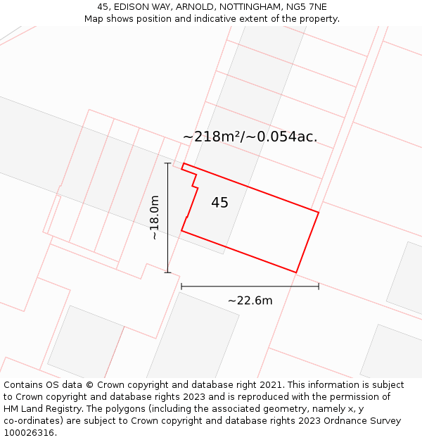 45, EDISON WAY, ARNOLD, NOTTINGHAM, NG5 7NE: Plot and title map