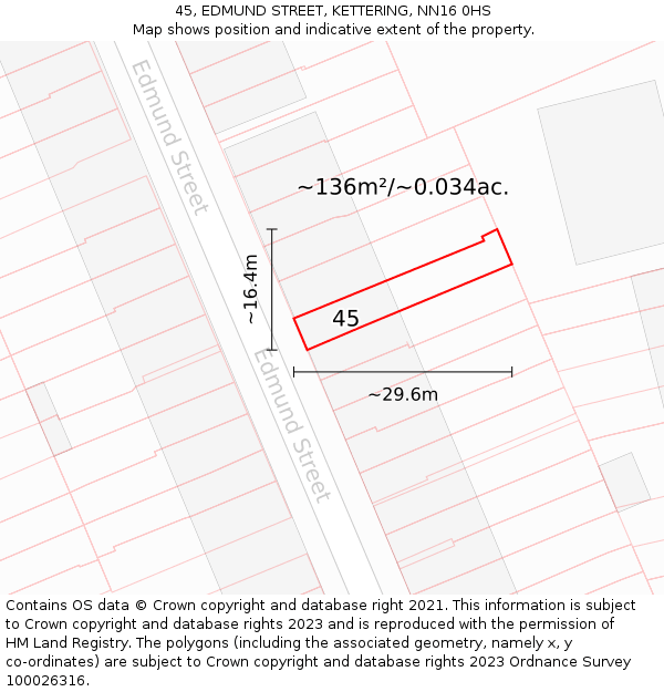 45, EDMUND STREET, KETTERING, NN16 0HS: Plot and title map