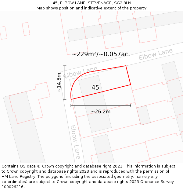 45, ELBOW LANE, STEVENAGE, SG2 8LN: Plot and title map