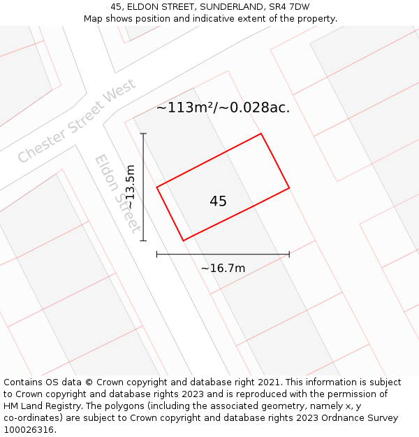 45, ELDON STREET, SUNDERLAND, SR4 7DW: Plot and title map