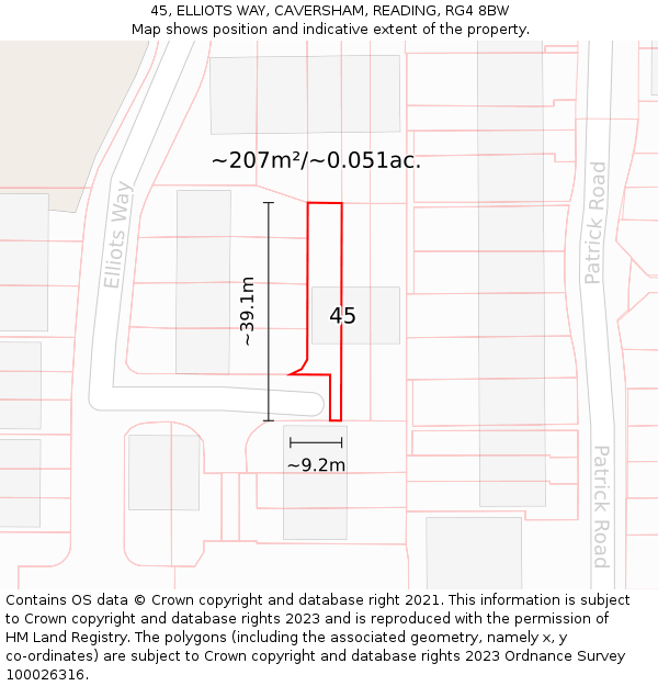 45, ELLIOTS WAY, CAVERSHAM, READING, RG4 8BW: Plot and title map