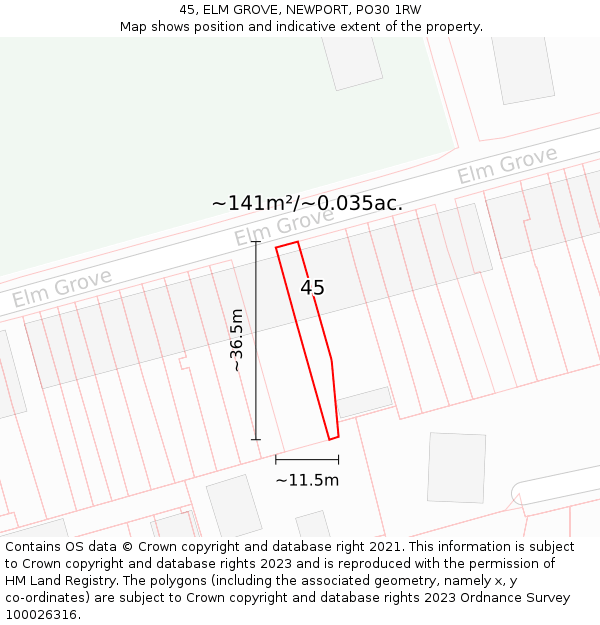 45, ELM GROVE, NEWPORT, PO30 1RW: Plot and title map