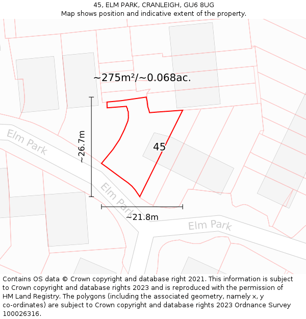 45, ELM PARK, CRANLEIGH, GU6 8UG: Plot and title map