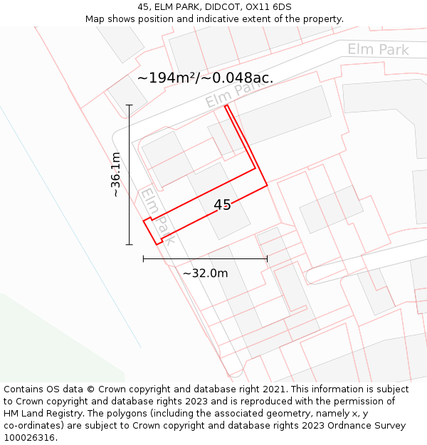 45, ELM PARK, DIDCOT, OX11 6DS: Plot and title map