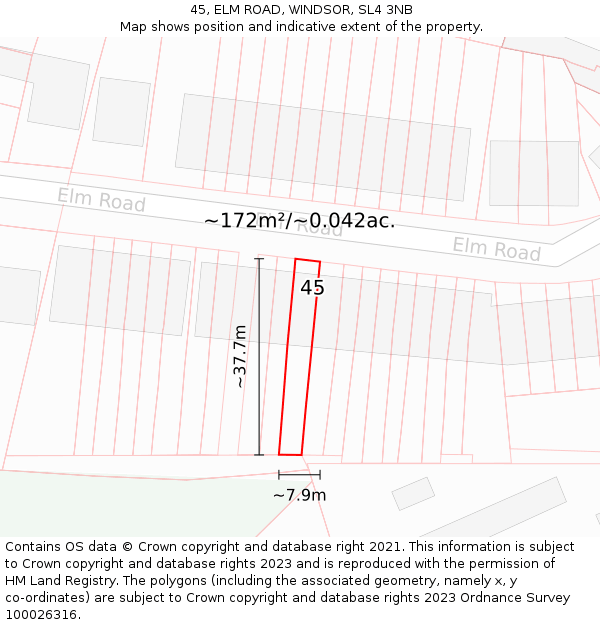 45, ELM ROAD, WINDSOR, SL4 3NB: Plot and title map
