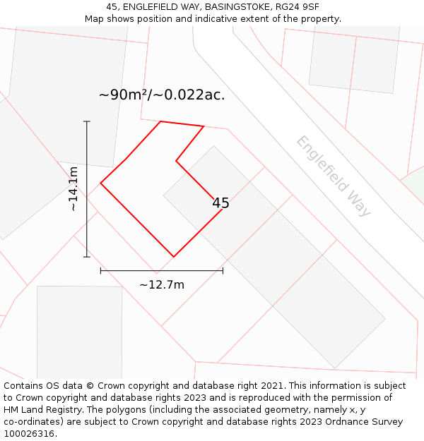45, ENGLEFIELD WAY, BASINGSTOKE, RG24 9SF: Plot and title map