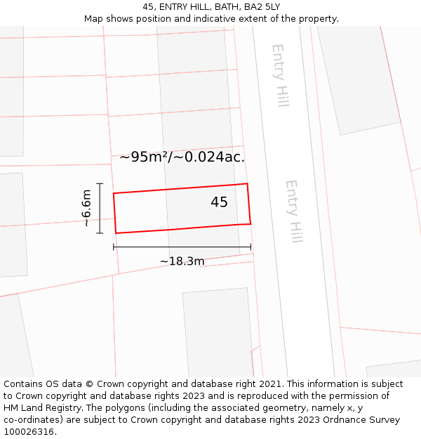 45, ENTRY HILL, BATH, BA2 5LY: Plot and title map