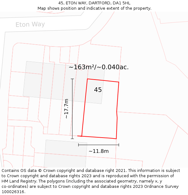 45, ETON WAY, DARTFORD, DA1 5HL: Plot and title map