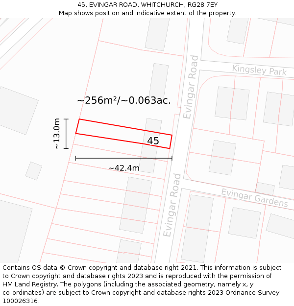 45, EVINGAR ROAD, WHITCHURCH, RG28 7EY: Plot and title map