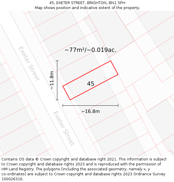 45, EXETER STREET, BRIGHTON, BN1 5PH: Plot and title map