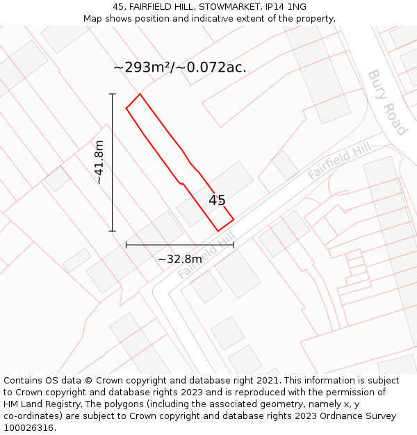 45, FAIRFIELD HILL, STOWMARKET, IP14 1NG: Plot and title map