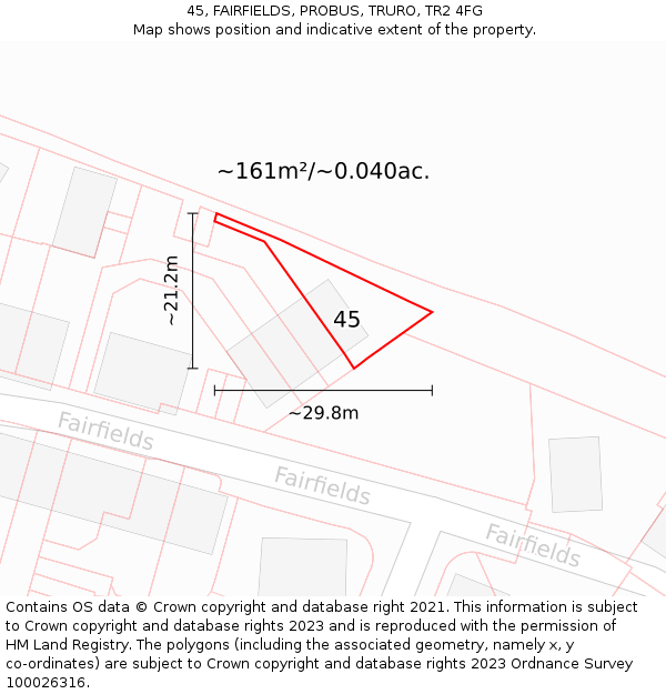 45, FAIRFIELDS, PROBUS, TRURO, TR2 4FG: Plot and title map