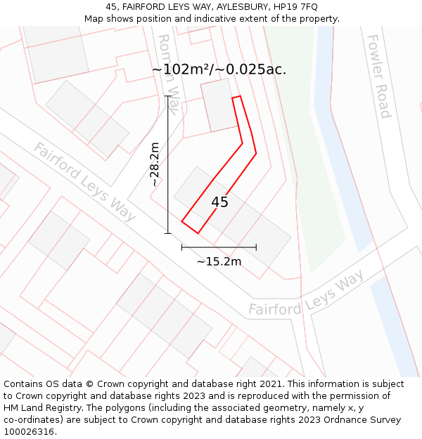 45, FAIRFORD LEYS WAY, AYLESBURY, HP19 7FQ: Plot and title map