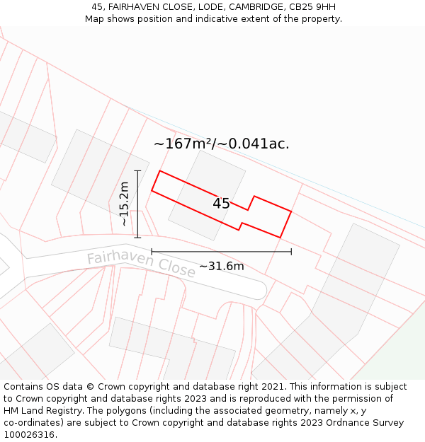 45, FAIRHAVEN CLOSE, LODE, CAMBRIDGE, CB25 9HH: Plot and title map