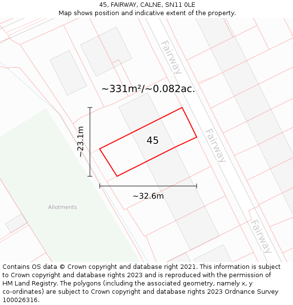 45, FAIRWAY, CALNE, SN11 0LE: Plot and title map