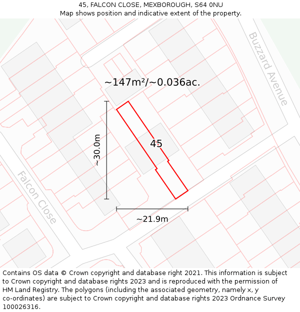 45, FALCON CLOSE, MEXBOROUGH, S64 0NU: Plot and title map