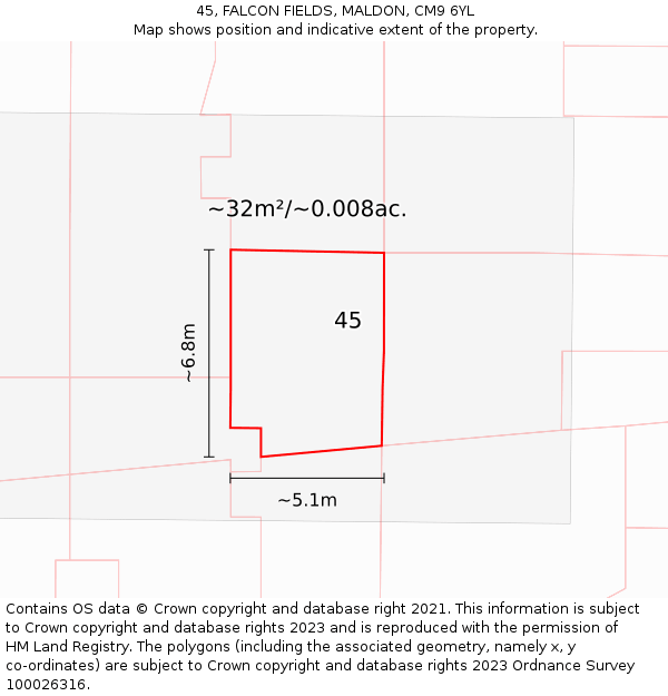 45, FALCON FIELDS, MALDON, CM9 6YL: Plot and title map