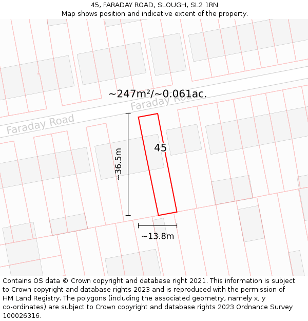 45, FARADAY ROAD, SLOUGH, SL2 1RN: Plot and title map