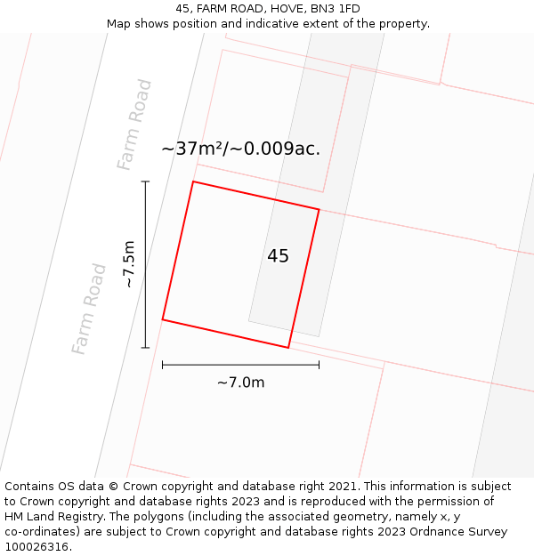 45, FARM ROAD, HOVE, BN3 1FD: Plot and title map
