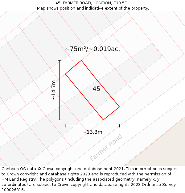 45, FARMER ROAD, LONDON, E10 5DL: Plot and title map
