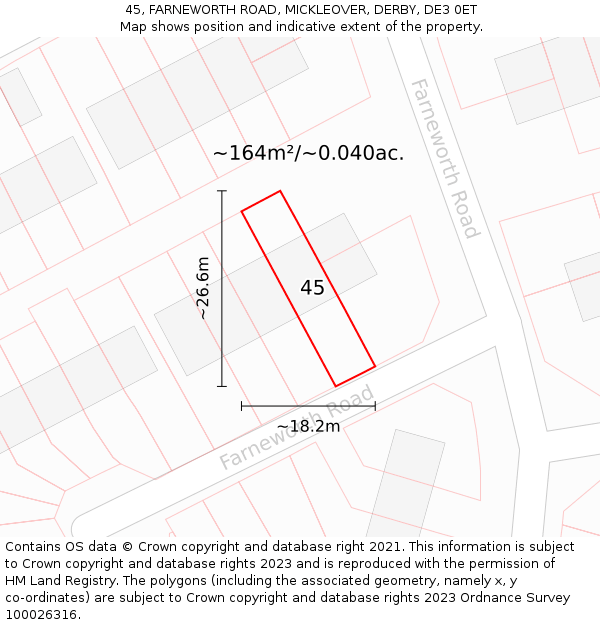 45, FARNEWORTH ROAD, MICKLEOVER, DERBY, DE3 0ET: Plot and title map