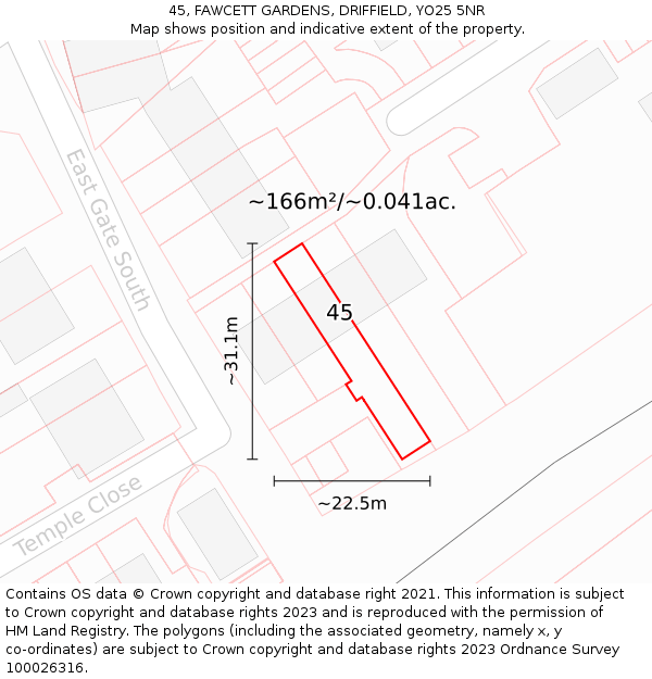 45, FAWCETT GARDENS, DRIFFIELD, YO25 5NR: Plot and title map