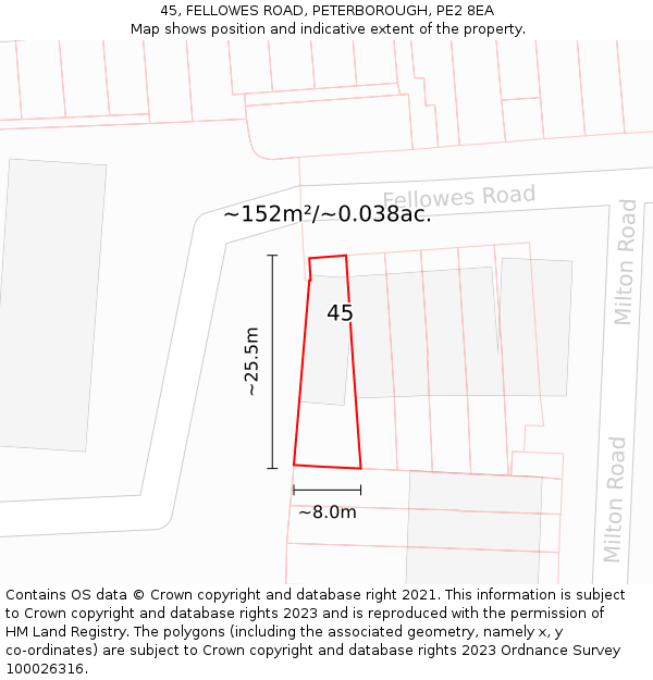 45, FELLOWES ROAD, PETERBOROUGH, PE2 8EA: Plot and title map