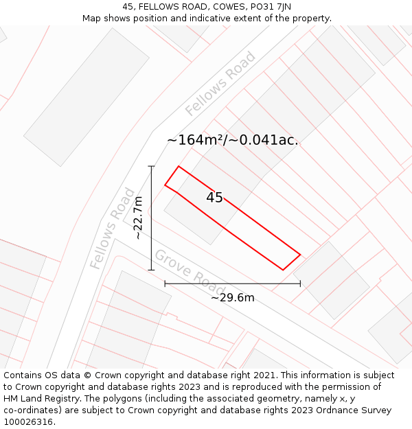 45, FELLOWS ROAD, COWES, PO31 7JN: Plot and title map