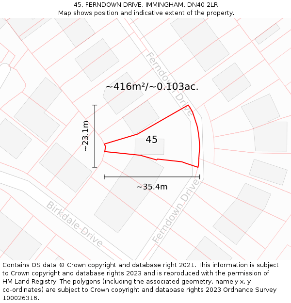 45, FERNDOWN DRIVE, IMMINGHAM, DN40 2LR: Plot and title map