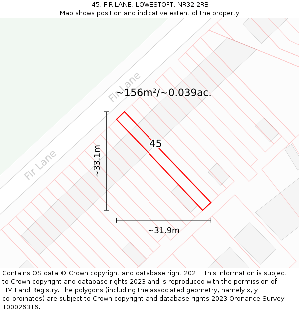 45, FIR LANE, LOWESTOFT, NR32 2RB: Plot and title map