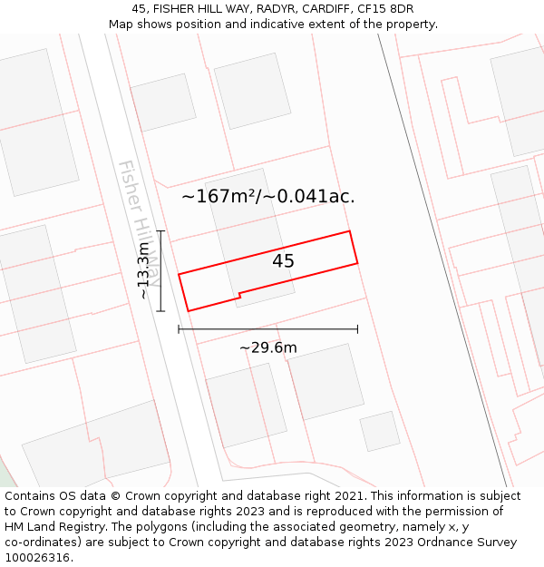 45, FISHER HILL WAY, RADYR, CARDIFF, CF15 8DR: Plot and title map