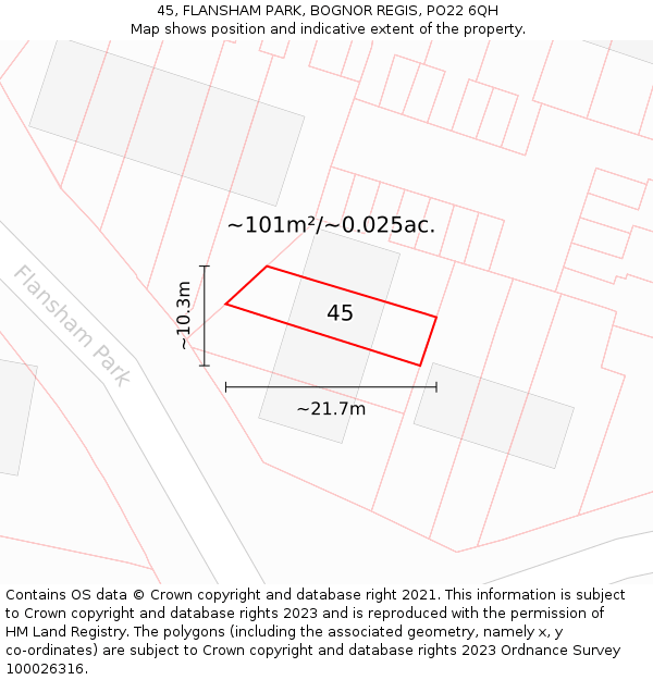 45, FLANSHAM PARK, BOGNOR REGIS, PO22 6QH: Plot and title map