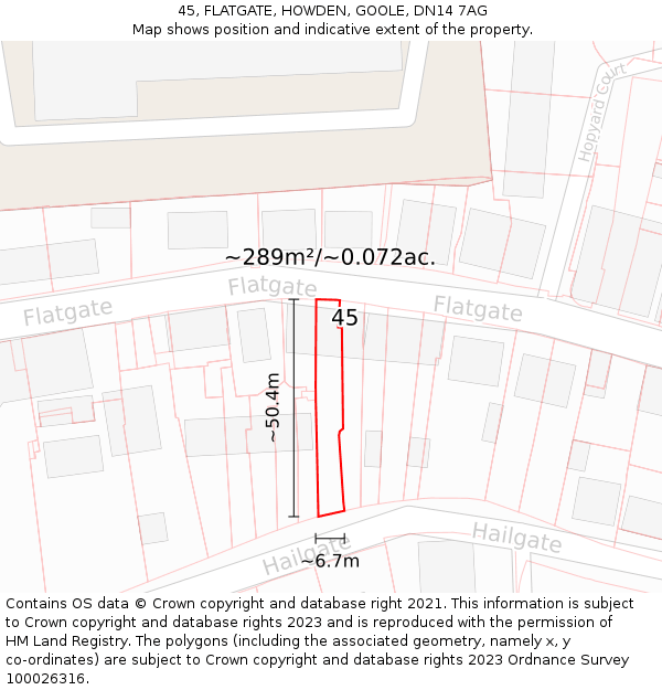 45, FLATGATE, HOWDEN, GOOLE, DN14 7AG: Plot and title map