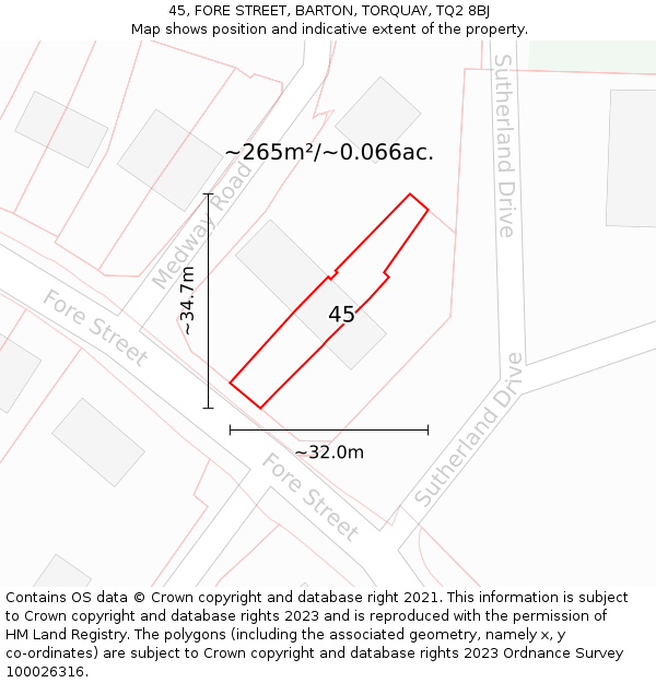 45, FORE STREET, BARTON, TORQUAY, TQ2 8BJ: Plot and title map