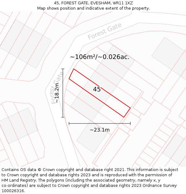 45, FOREST GATE, EVESHAM, WR11 1XZ: Plot and title map