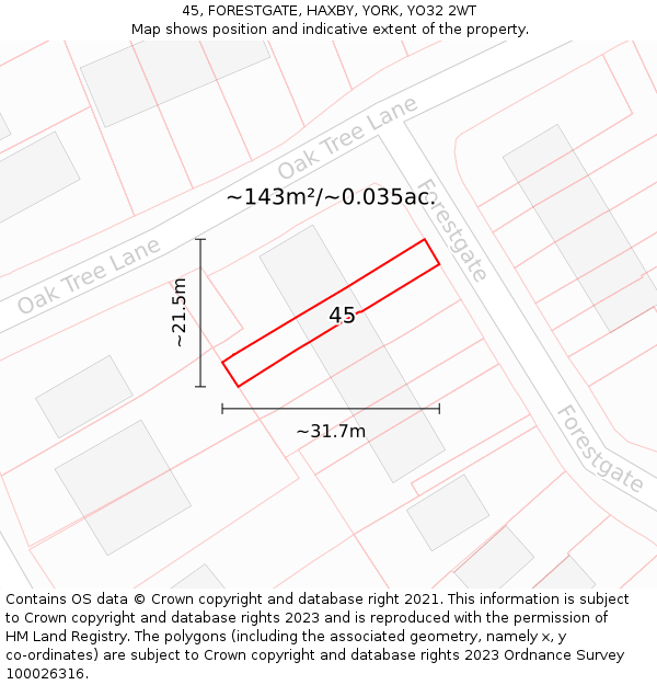 45, FORESTGATE, HAXBY, YORK, YO32 2WT: Plot and title map