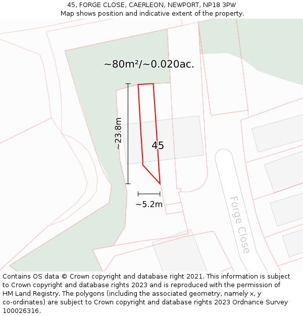 45, FORGE CLOSE, CAERLEON, NEWPORT, NP18 3PW: Plot and title map
