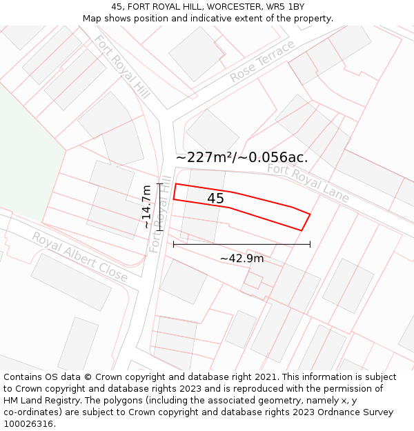 45, FORT ROYAL HILL, WORCESTER, WR5 1BY: Plot and title map
