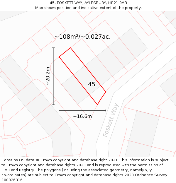 45, FOSKETT WAY, AYLESBURY, HP21 9AB: Plot and title map