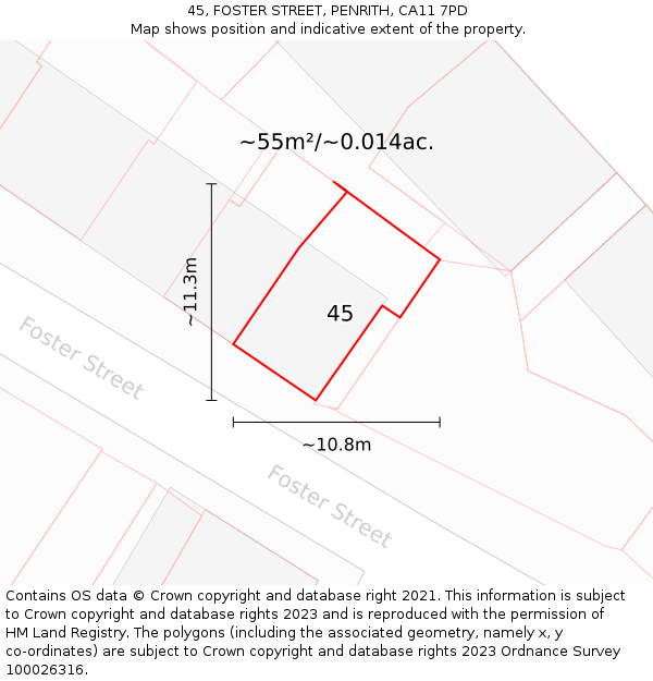45, FOSTER STREET, PENRITH, CA11 7PD: Plot and title map