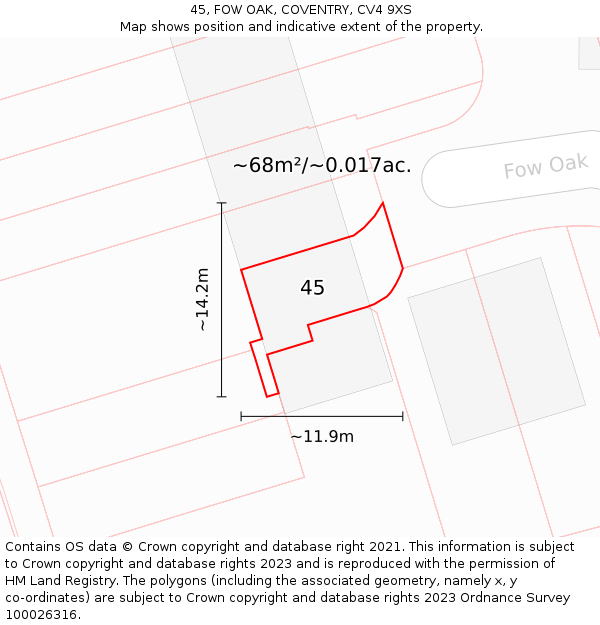 45, FOW OAK, COVENTRY, CV4 9XS: Plot and title map