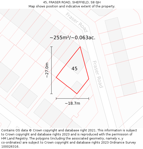 45, FRASER ROAD, SHEFFIELD, S8 0JH: Plot and title map