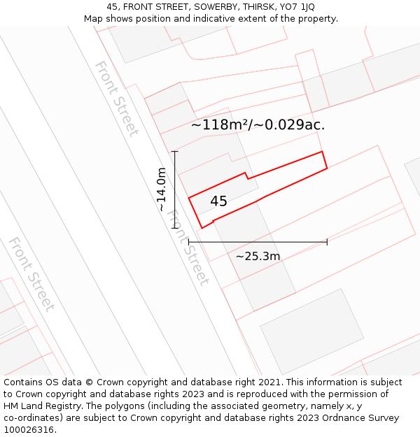 45, FRONT STREET, SOWERBY, THIRSK, YO7 1JQ: Plot and title map