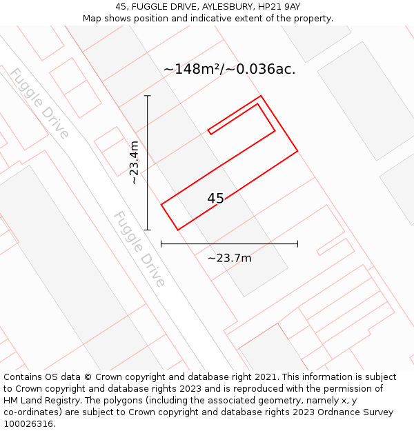 45, FUGGLE DRIVE, AYLESBURY, HP21 9AY: Plot and title map