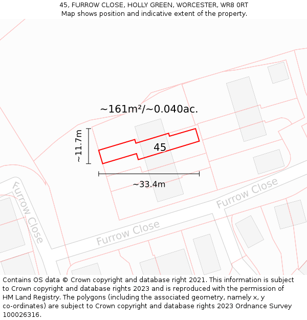 45, FURROW CLOSE, HOLLY GREEN, WORCESTER, WR8 0RT: Plot and title map